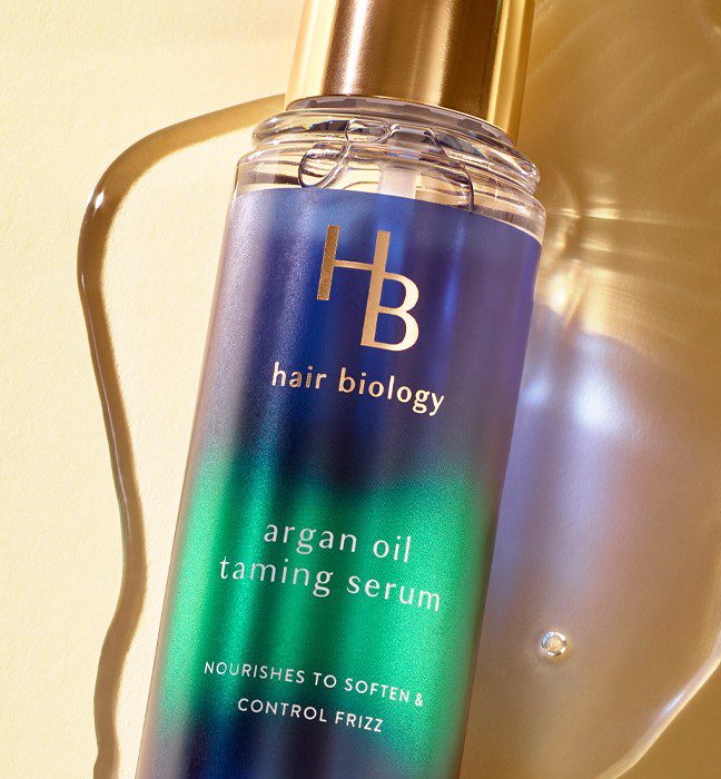 Close up photograph of a Hair Biology hair care product, showcasing Cpg packaging design services.