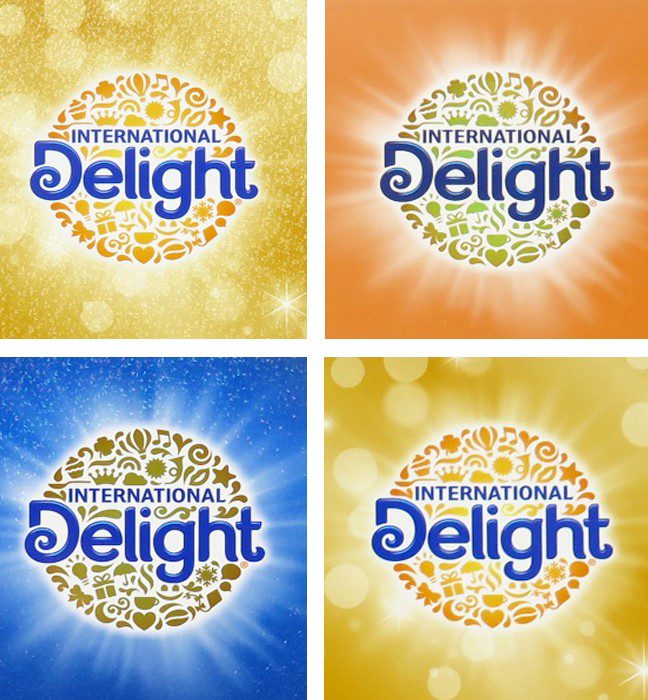 Render of four different seasonal variant of the international delight coffee creamer logo, showcasing brand identity design services for consumer packaged goods.