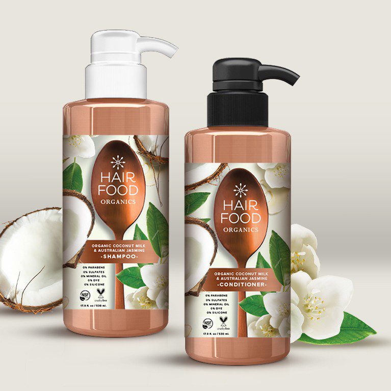 Render of two different Hair food organics products, showcasing Cpg packaging design services.