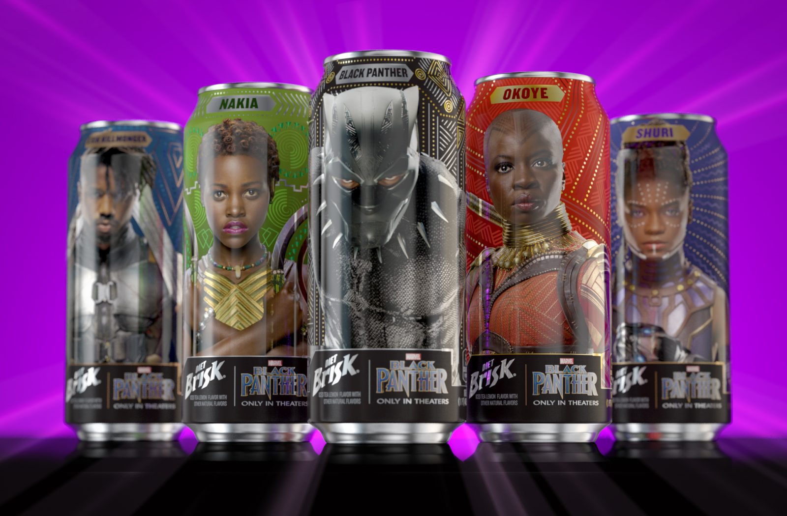 Hero image of a full product line for a limited edition brisk collaboration with Marvel Studio’s Black Panther, showcasing Innovative print technologies and best in class commercial printing.