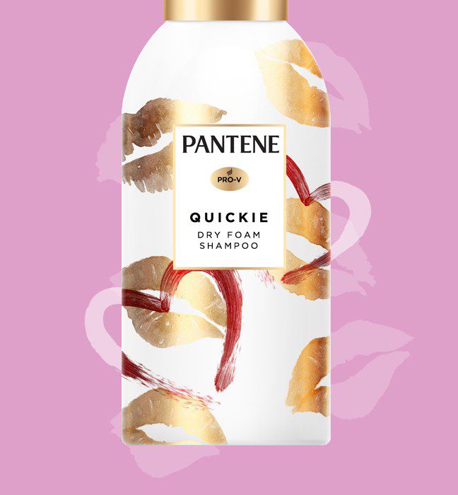 Close up photograph of a print-accurate comp created for Pantene premium collection sales samples, featuring lens effects on packaging.