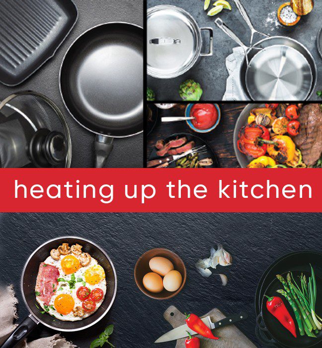Collage of Product photography of T-fal cookware with the slogan 