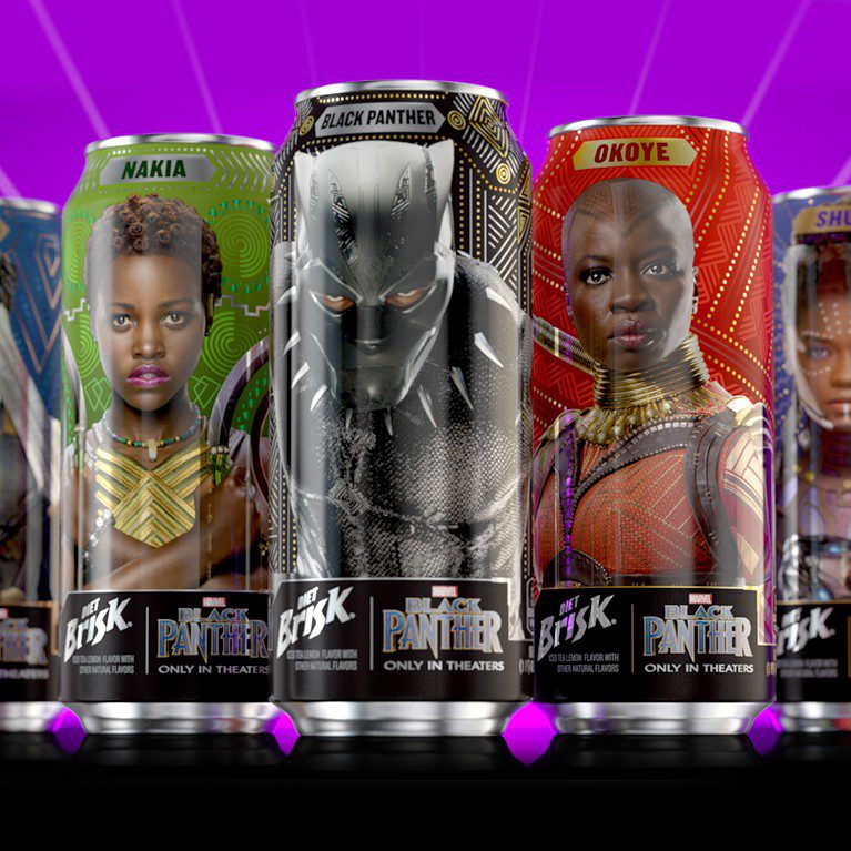 Hero image of a full product line for a limited edition brisk collaboration with Marvel Studio’s Black Panther, showcasing Innovative print technologies and best in class commercial printing.