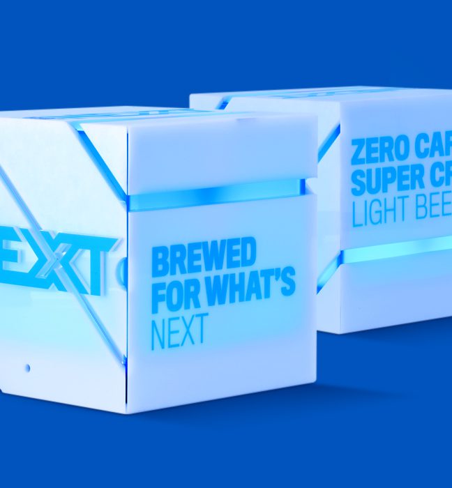 Close-up photography of the exterior of a brand activation kit & influencer unboxing experience promoting the launch of BUD LIGHT NEXT.