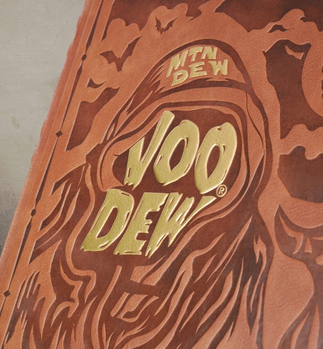 Close-up shot of the outside of a halloween themed influencer unboxing experience for Mountain Dew Voodew.
