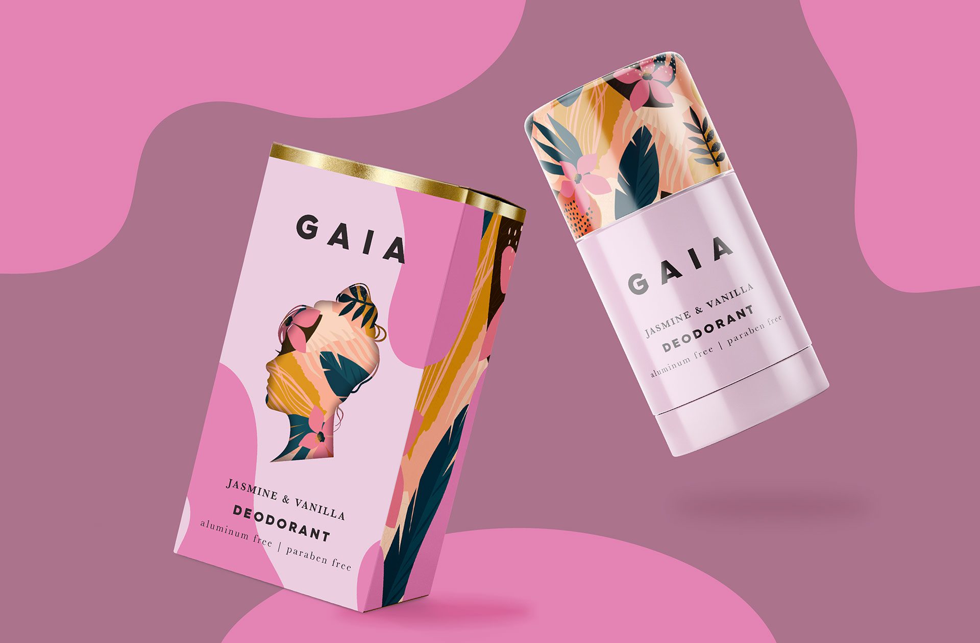 Product photography of GAIA deodorants, showcasing Cpg packaging design services.