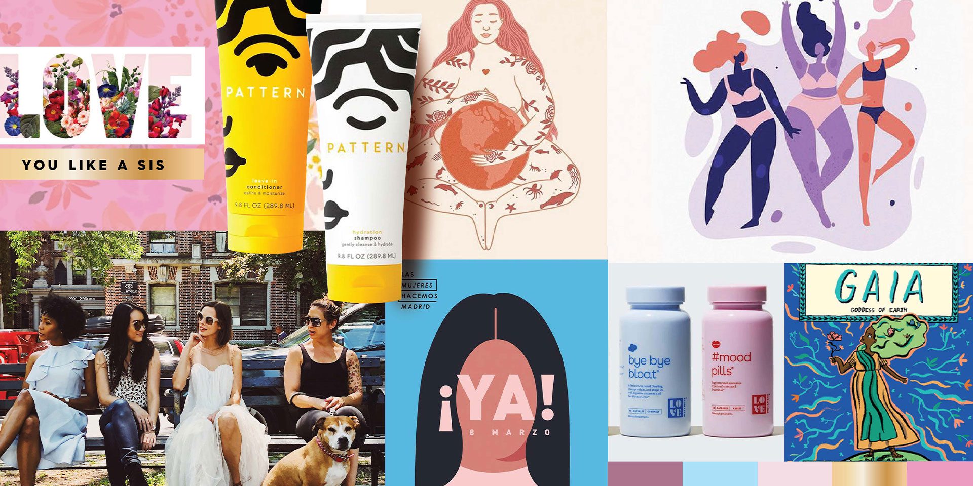 Collage of paterns, designs and photographs used as inspiration by a product packaging design agency to create a brand world for GAIA deodorants.