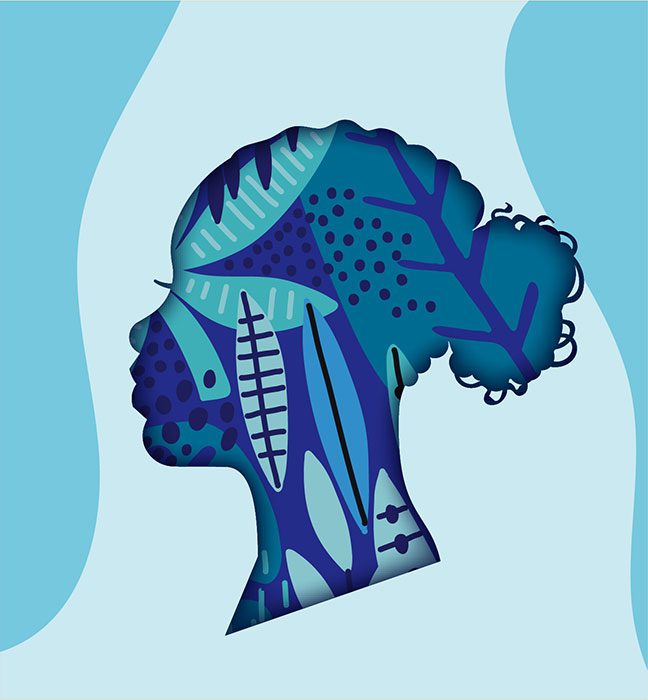Illustration of the contour woman's face over an original design with a plant motiff, created by a product packaging design agency to advertise GAIA deodorants.