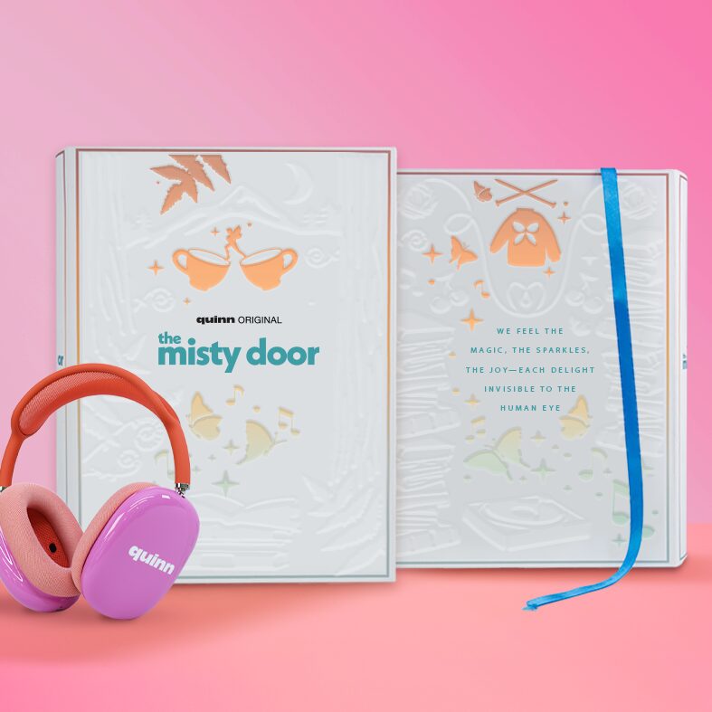 Beauty shot of an Influencer Unboxing Experience for Misty Door, a Quinn Original audiobook.
