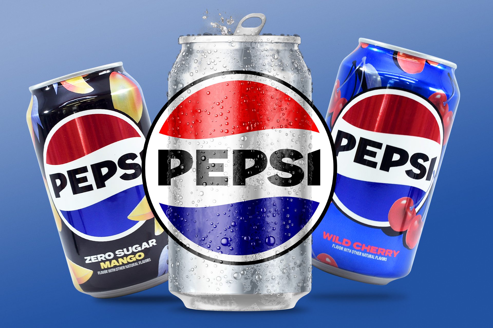 Three packaging mockups for the Pepsi brand redesign.