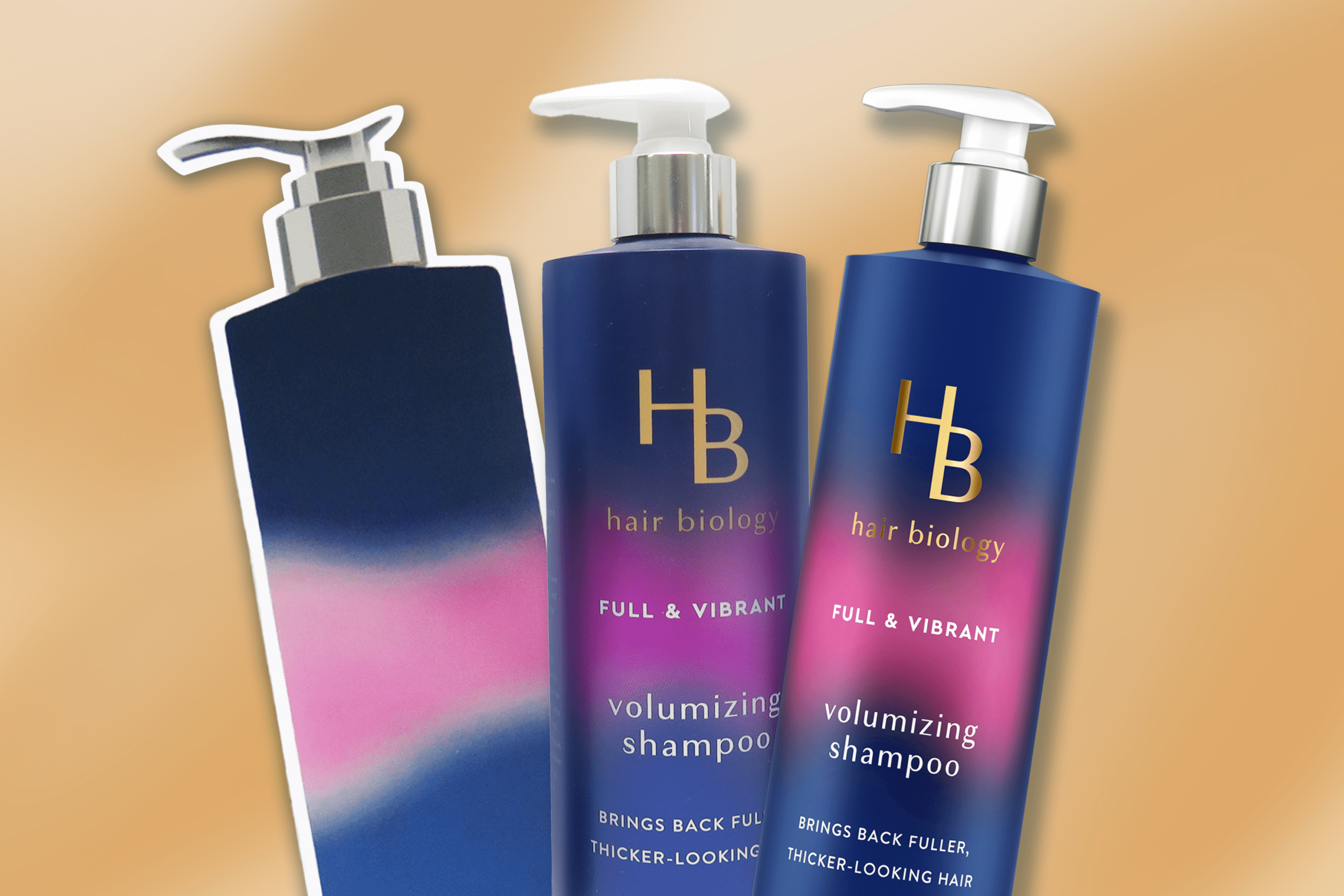 Hair Biology shampoo CMF Board, Packaging Comps and Mockups side by side.